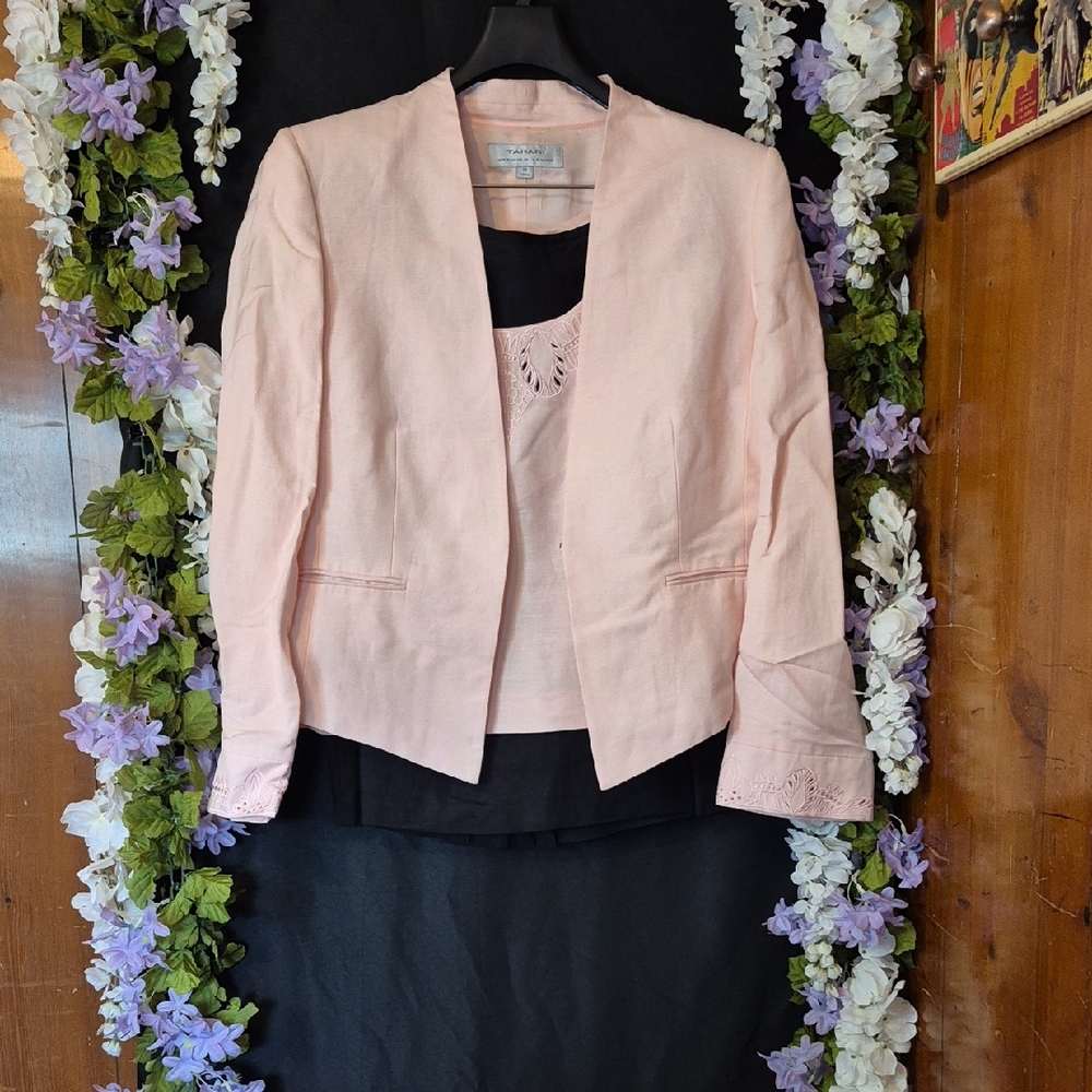 Tahari Pale Pink Open-Front Linen-Blend Jacket, Top, And Skirt Set (3pc) NWT